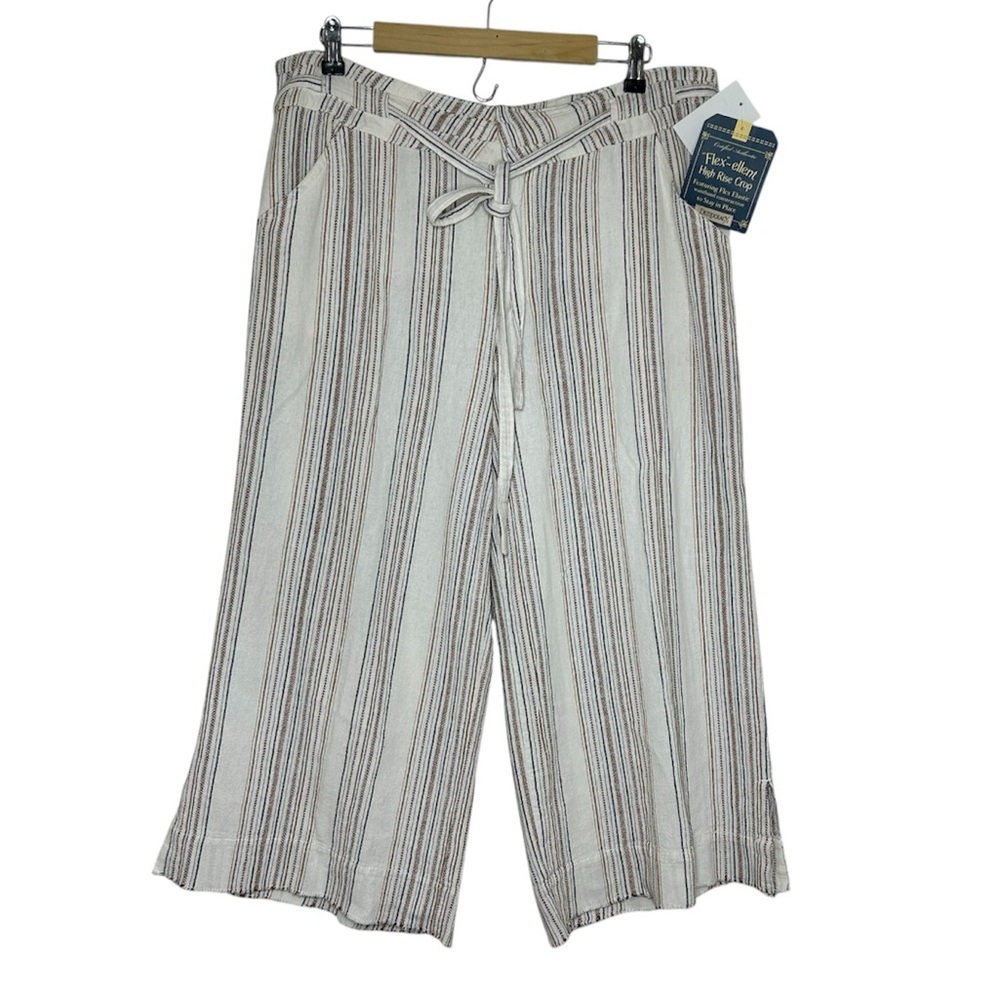 Democracy‎ Flex Ellent High Rise Stripes Linen Blend Belt Wide Leg Crop Pants 14